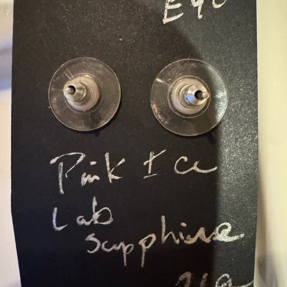 Lilly Barrack Sterling Silver and Pink lab grown sapphire Earrings - Picture 3 of 6